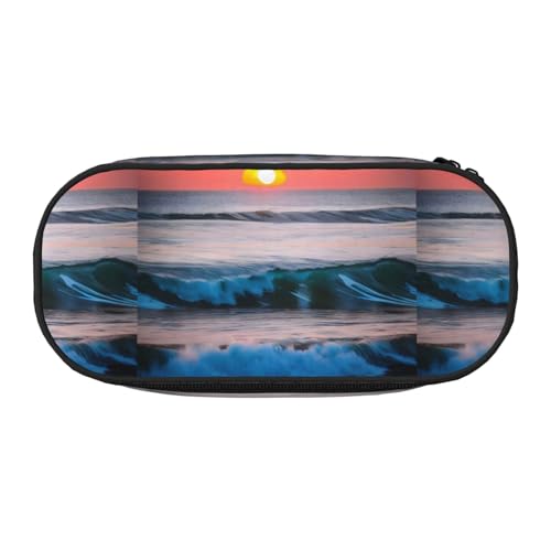Tamiger Sunset and Sunrise with Ocean Sea Waves Print Functionality Storage Pencil Bag School Students Boys Girls Everyday Use Practical, Schwarz , Einheitsgröße, Taschen-Organizer von Tamiger