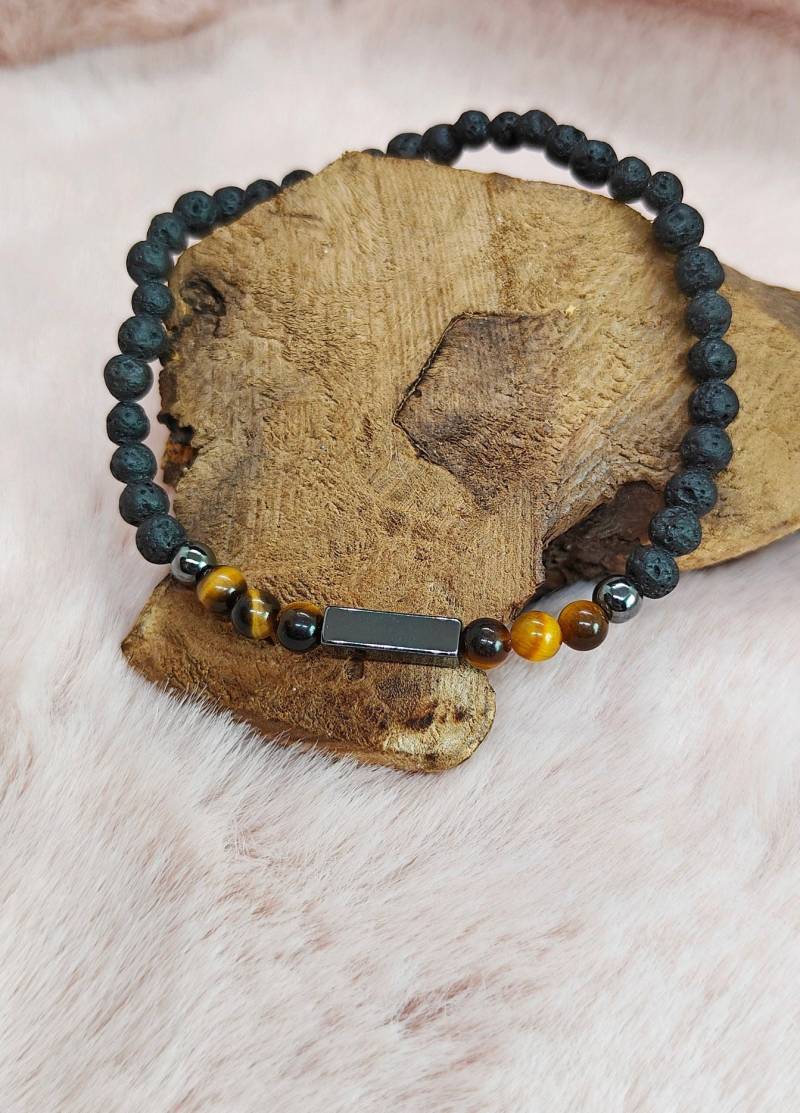 Lavastein, Tigerauge & Hämatit Perlenarmband | 4mm Schmucksteinarmband Handgemacht Lavastein, Tigerauge & Hämatit Perlenarmband | 4mm Schmucksteinarmband Handgemacht von Taminileo