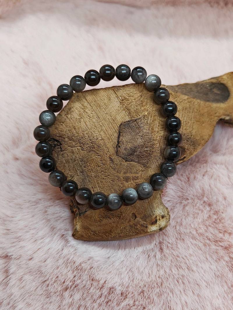 Silber-Obsidian Perlenarmband | 6mm Schmucksteinarmband Silberschimmer Handgemacht Silber-Obsidian Perlenarmband | 6mm Schmucksteinarmband Silberschimmer Handgemacht von Taminileo
