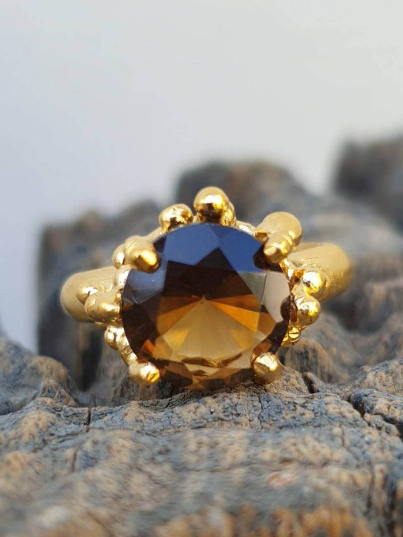 Rauchquarz Ring Vergoldet Handgemachter Cocktail von TamyZurTachshit