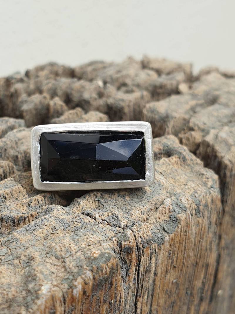 Schwarzer Onyx Rechteckiger Silberring, Ein Ring-Set Mit Einem Rechteckigen Edelstein. Edelstein-statement-Ring. Cocktail-Ring. Valentinstag-Geschenk von TamyZurTachshit