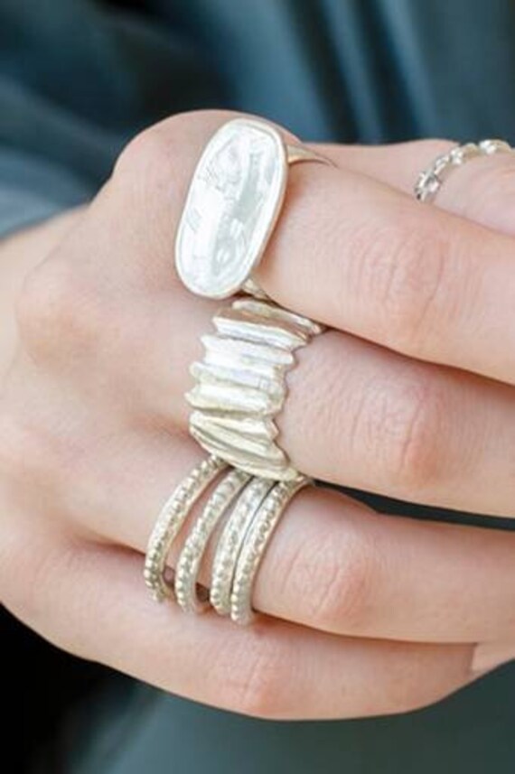 Rustikaler Sterlingsilber-Breitbandring Unisex-Statementring von TamyZurTachshit