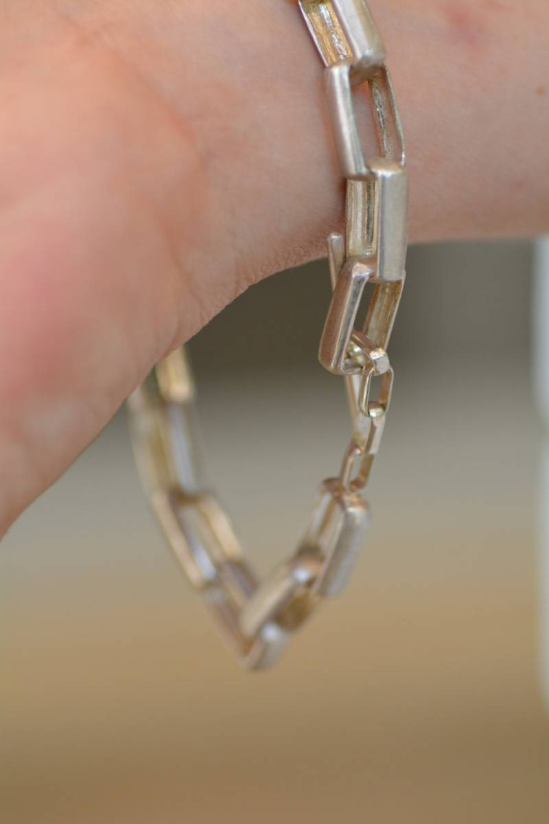 stering Silber Kette Armband. Rectangl Handgefertigte Rechteckige Links Designer-Armband. Silber Knebelverschluss von TamyZurTachshit