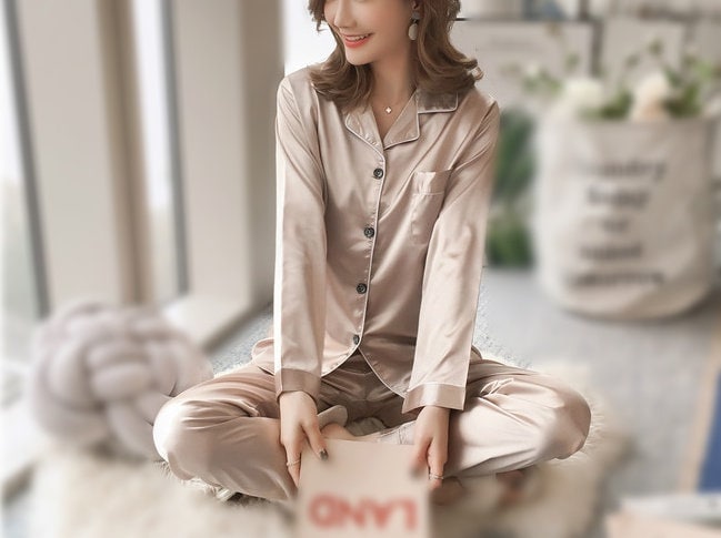 Champagner Satin Pyjama Set, Set Frauen, Long Pyjama, Brautjungfer Personalisiertes Geschenk von TanaClothingShop
