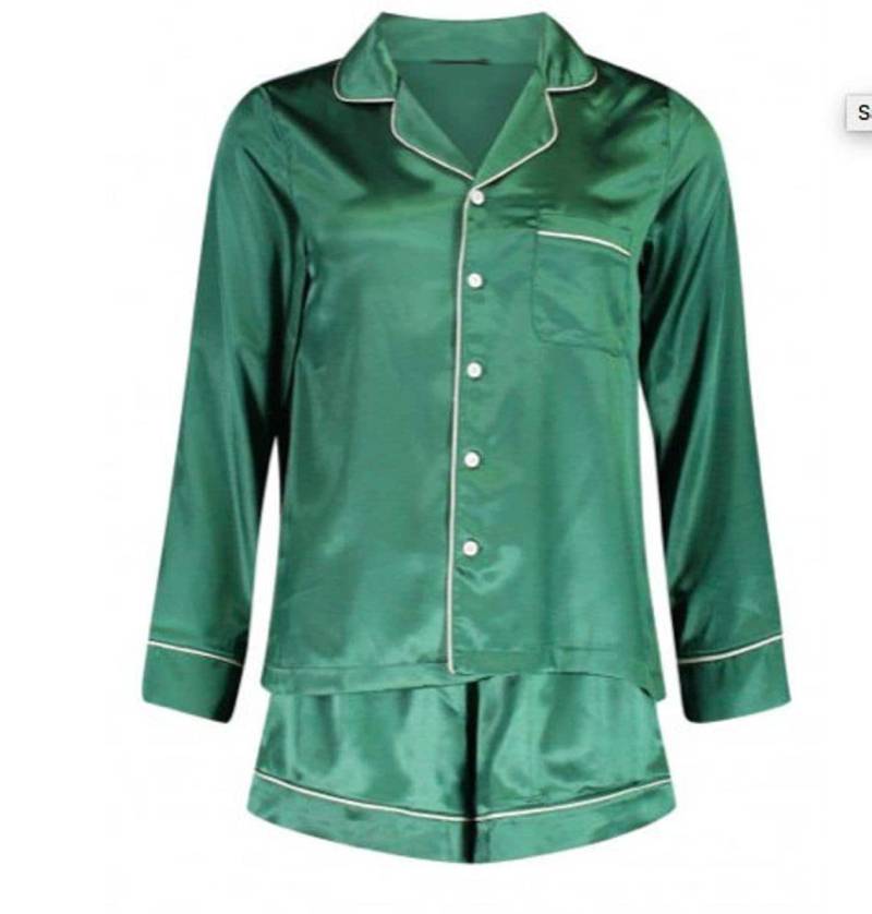 Lange Ärmel Mit Shorts Smaragdgrüner Pyjama, Brautpyjama, Pyjama-Set, Personalisiertes Geschenk von TanaClothingShop