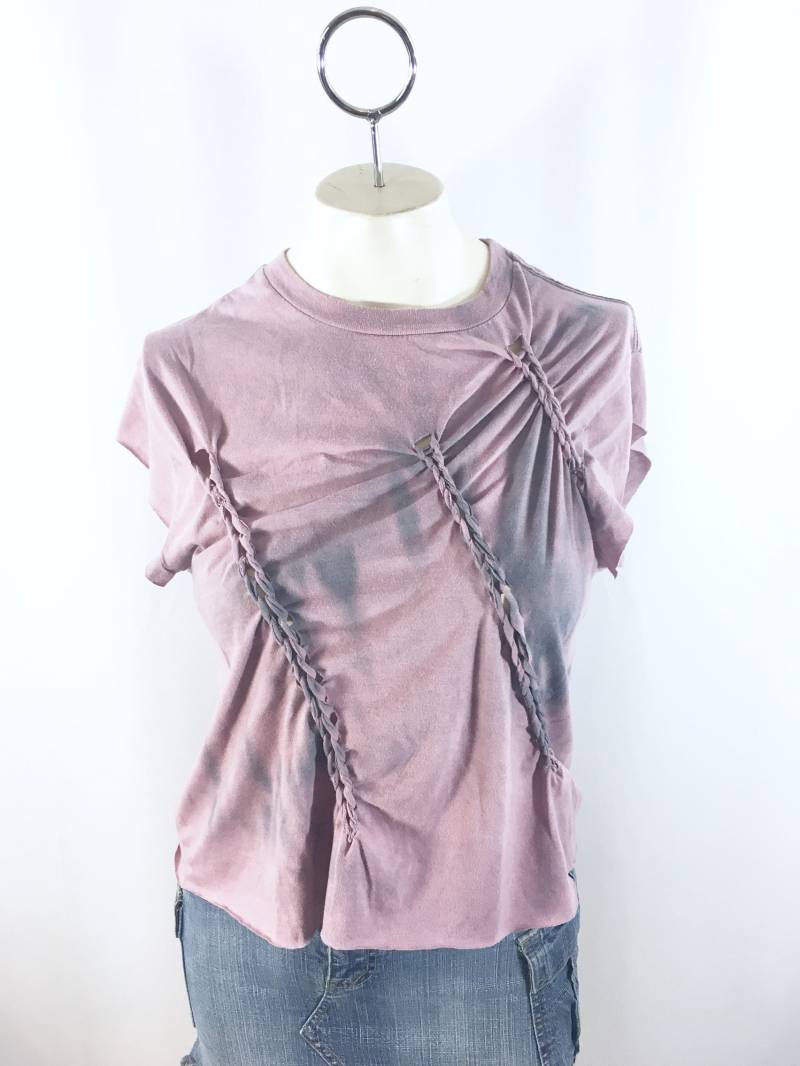 Lavendel Und Grau Geschlitzt Geflochten/Wolken T Gebleicht, Tshirt Weiche Baumwolle Größe S/M von Tanamashop