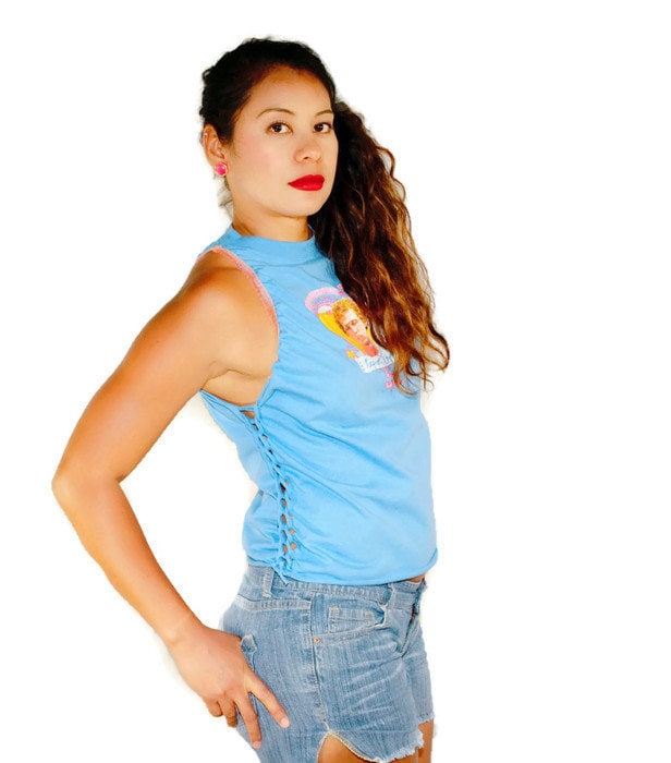 Napoleon Dynamite Blaues Damenhalfter Mit Seitlichen Streifen/ Einzelstück/ Größe Medium von Tanamashop