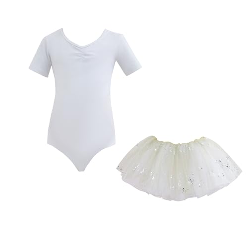 Mädchen Ballettkleidung Ballettkleid Kinder Baumwolle Tanztrikot mit Tutu-Rock Kurzarm Balletttrikot Ballett Outfit Gymnastik mit Rock Tütü von Tancefair