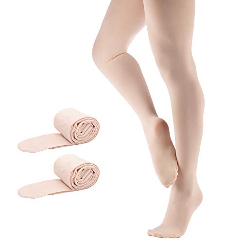 SKYSOAR Kinder Mädchen Ballett Strumpfhose Tanzstrumpfhose für Kinder und Damen, 2 Paar Apricot, L(über 140CM) von Tancefair