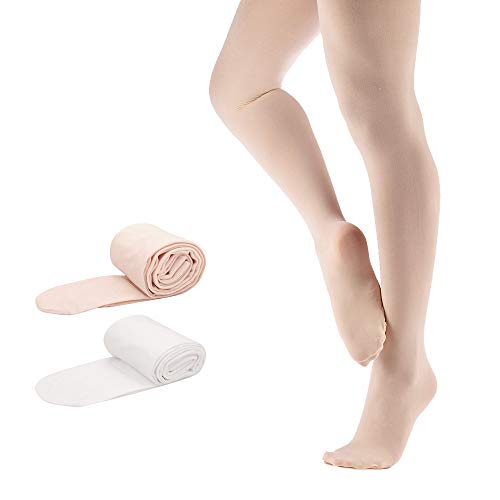 SKYSOAR Kinder Mädchen Ballett Strumpfhose Tanzstrumpfhose für Kinder und Damen, Weiß,apricot, L(über 140CM) von Tancefair