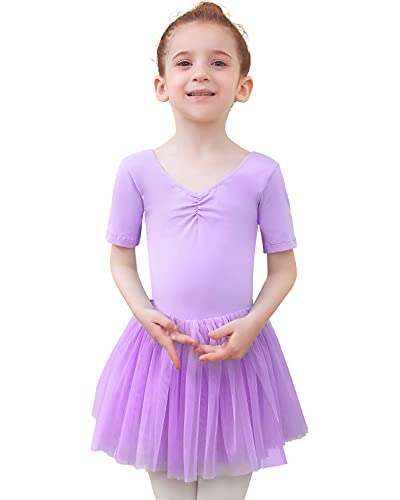 Tancefair Kinder Ballettbekleidung Mädchen Ballettkleid Kurzarm Balletttrikot Ballettanzug Baumwolle Tanzkleid Tanzbody Tanzkleidung aus mit Rock Tutu von Tancefair