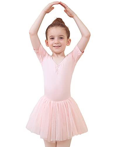 Tancefair Kinder Ballettbekleidung Ballettkleid Mädchen Kurzarm Balletttrikot Ballettanzug Baumwolle Tanzkleid Tanzbody Tanzkleidung aus mit Rock Tutu von Tancefair