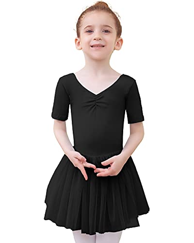 Tancefair Kinder Ballettbekleidung Mädchen Ballettkleid Kurzarm Balletttrikot Ballettanzug Baumwolle Tanzkleid Tanzbody Tanzkleidung aus mit Rock Tutu von Tancefair