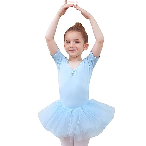 Tancefair Kinder Ballettbekleidung Mädchen Ballettkleid Baumwolle Kurzarm Balletttrikot Ballettanzug Tanzkleid Tanzbody mit Rock Tütü von Tancefair