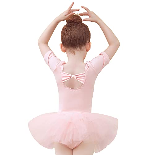 Tancefair Kinder Ballettbekleidung Mädchen Ballettkleid Baumwolle Kurzarm Balletttrikot Ballettanzug Tanzkleid Tanzbody mit Rock Tütü von Tancefair