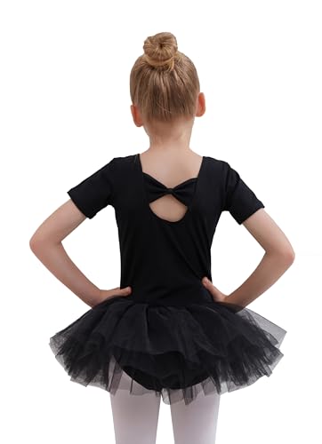 Tancefair Kinder Ballettbekleidung Mädchen Ballettkleid Baumwolle Kurzarm Balletttrikot Ballettanzug Tanzkleid Tanzbody mit Rock Tütü von Tancefair