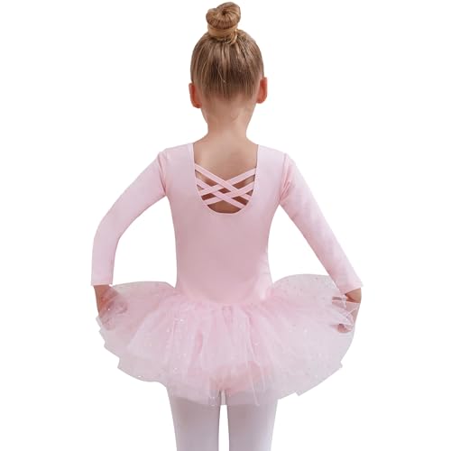 Tancefair Ballettkleidung Ballettkleid Mädchen Glitzernder Balletttrikot Baumwolle Kurzarm Ballettanzug Tanzkleid Tanzbody mit Glänzendem Rock Tütü von Tancefair