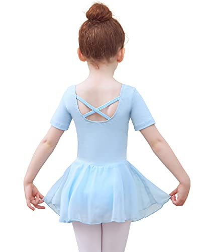 Tancefair Ballettkleidung Mädchen Baumwolle Ballettkleid Kurzarm Langarm Balletttrikot Ballettanzug Tanzkleid Tanzbody mit Chiffon Rock Tütü von Tancefair