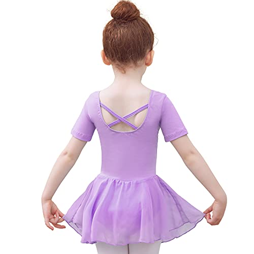 Tancefair Kinder Ballettkleidung Ballettkleid Mädchen Kurzarm Langarm Balletttrikot Tanztrikot Ballettanzug V-Ausschnitt Kostüm Trikot Baumwolle Tanzkleid mit Chiffon Rock Tütü von Tancefair