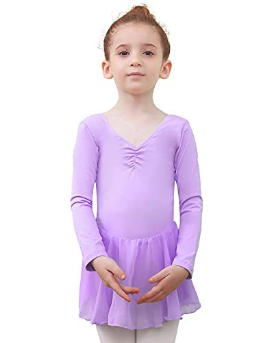 Tancefair Ballettkleidung Mädchen Baumwolle Ballettkleid Kurzarm Langarm Balletttrikot Ballettanzug Tanzkleid Tanzbody mit Chiffon Rock Tütü von Tancefair