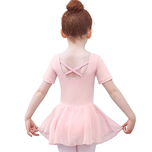 Tancefair Ballettkleidung Mädchen Baumwolle Ballettkleid Kurzarm Langarm Balletttrikot Ballettanzug Tanzkleid Tanzbody mit Chiffon Rock Tütü von Tancefair