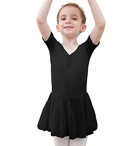 Tancefair Ballettkleidung Mädchen Baumwolle Ballettkleid Kurzarm Langarm Balletttrikot Ballettanzug Tanzkleid Tanzbody mit Chiffon Rock Tütü von Tancefair