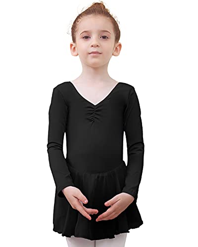 Tancefair Kinder Ballettkleidung Ballettkleid Mädchen Kurzarm Langarm Balletttrikot Tanztrikot Ballettanzug V-Ausschnitt Kostüm Trikot Baumwolle Tanzkleid mit Chiffon Rock Tütü von Tancefair