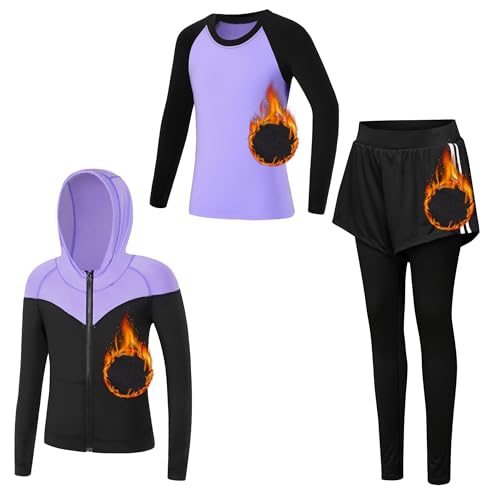 Tancefair Kinder Mädchen Trainingsanzug 3-teilig Fleece Sportanzug Jogginganzug Bekleidungsset Freizeitanzug (Shirt + Hose) Training Laufen Trikots Yoga (bitte eine Nummer kleiner wählen) von Tancefair
