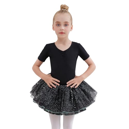 Tancefair Mädchen Ballettkleid Kinder Ballettkleidung Kurzarm Balletttrikot Ballettanzug Tanzkleid Tanzbody mit Rock Tütü von Tancefair