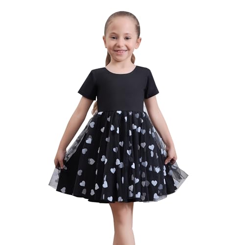 Tancefair Mädchenkleid Kurzarm Herzmuster Sommerkleid Frühling Lässige Kleider Geburtstagsfeier Hochzeit Brautjungfer Kinderkleid 2-13 Jahre von Tancefair