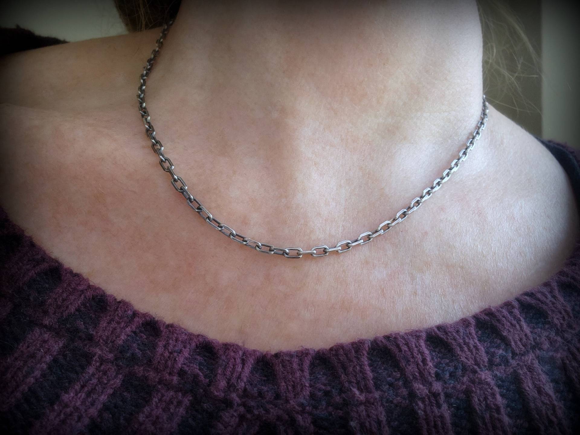 Anker Kette, Sterling Rechteck Halskette, 3 Mm Klobige Rechteckige Gliederhalskette, Antiqued Längliche Unisex Anker Kette, Sterling Rechteck Halskette, 3 Mm Klobige Rechteckige Gliederhalskette, Antiqued Längliche Unisex von TandBrie