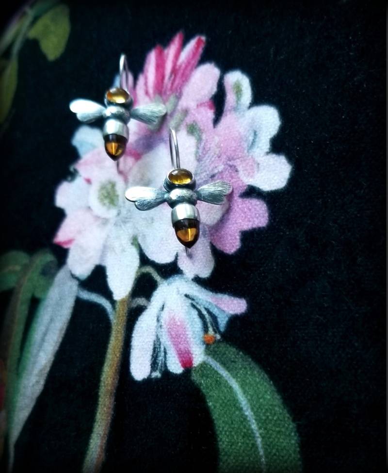 Citrin Ohrringe, Honigbiene Bee November Birthstone Apis Mellifera, Sterling Und Citrine Ohrringe von TandBrie