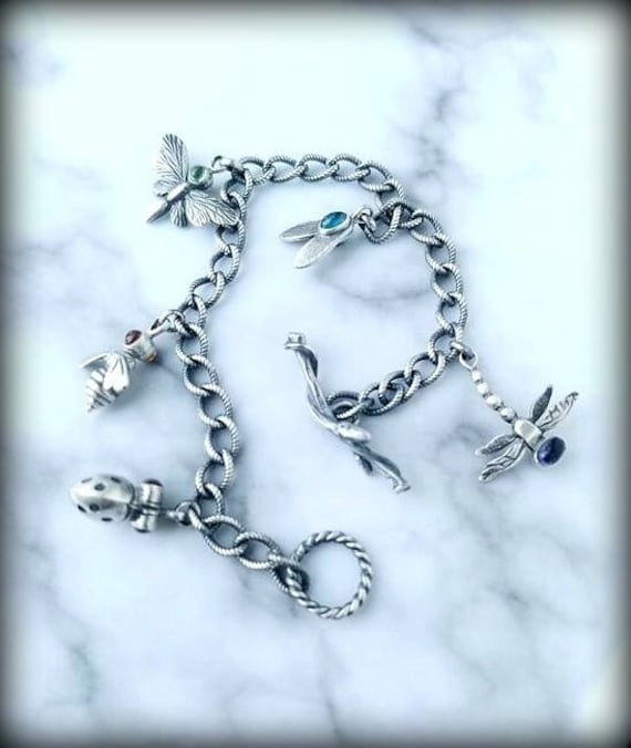 Natur Bettelarmband, Sterling Insekt Moderne Entymologie Armband, Silber Tier Zweig Verschluss, Geschenk Des Gärtners Natur Bettelarmband, Sterling Insekt Moderne Entymologie Armband, Silber Tier Zweig Verschluss, Geschenk Des Gärtners von TandBrie