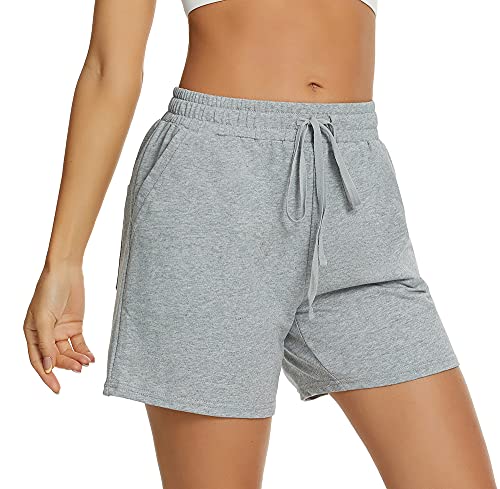 Tandisk Damen 12,7 cm Active Shorts Baumwolle Sweathose Gym Workout Fitness Activewear Lounge Shorts mit Taschen Hellgrau 2XL von Tandisk