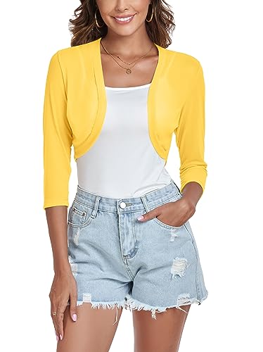Tandisk Damen 3/4 Ärmel Shrug Open Front Cardigan Bolero Jacke Gelb L von Tandisk