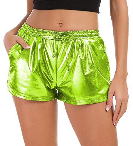 Tandisk Damen Yoga Hot Shorts Shiny Metallic Pants mit Elastisch Kordelzug (Grasgrün, S) von Tandisk