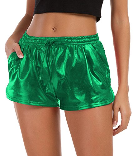 Tandisk Damen Yoga Hot Shorts metallisch glänzenden Hosen mit Gummizug Mittel Grün von Tandisk
