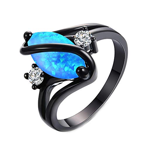 Purmy Frauen Ring Schwarzes Gold überzogen Blauer Opal Jubiläumsversprechen Hochzeit Band Engagement Größe 52 (16.6) von Tanduaji
