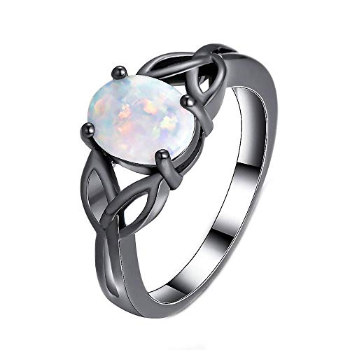 Purmy Frauen Ring Schwarzes Gold überzogen Weißer Opal Jubiläumsversprechen Hochzeit Band Engagement Größe 60 (19.1) von Tanduaji