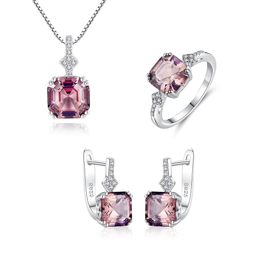 Purmy Tanduaji Kristalle Schmuckset Silber 925 Damen mit Morganit, 3Pcs Solitär Anhänger Ohrringe Einfach Modeschmuck Größe 52 (16.6) von Tanduaji