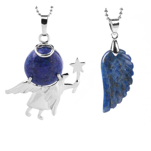 Tanduaji 2PC Anhänger Engel Engelsflügel Halbedelsteine Lapislazuli Halskette, Heilen Reiki Schmuck für Damen Herren von Tanduaji