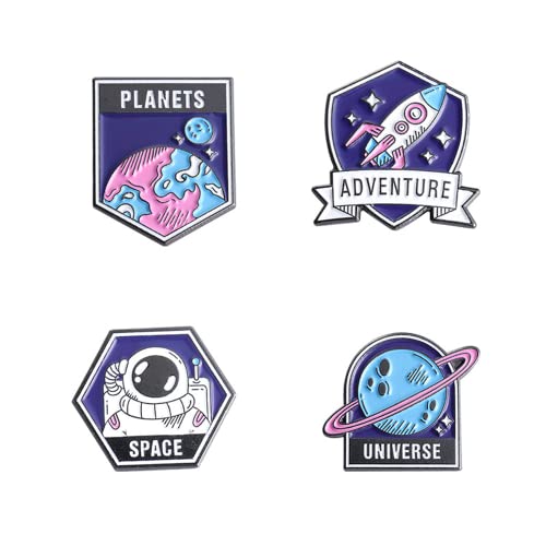 Tanduaji 4 Stücke Emaille Brosche Karikatur Pins Anstecker für Kids, Astronaut Rakete Form, Abzeichen Decor Pins Anstecker für Jacken/Revers/Rucksack von Tanduaji