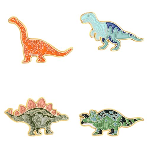 Tanduaji 4 Stücke Emaille Brosche Karikatur Pins Anstecker für Kids, Dinosaurier Form, Abzeichen Decor Pins Anstecker für Jacken/Revers/Rucksack von Tanduaji