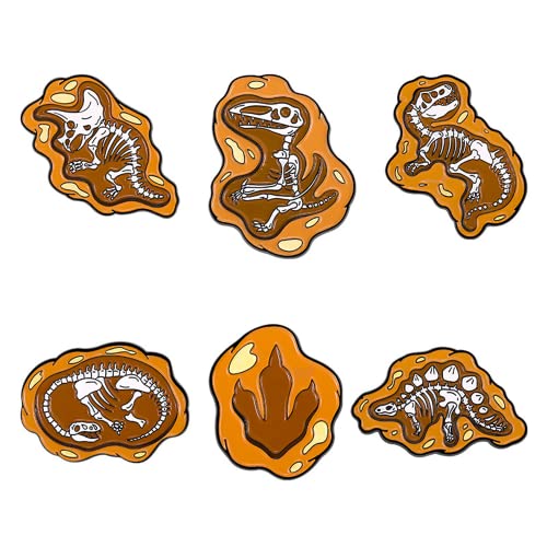 Tanduaji 6 Stücke Emaille Brosche Karikatur Pins Anstecker für Kids, Dinosaurier Fossil Form, Abzeichen Decor Pins Anstecker für Jacken/Revers/Rucksack von Tanduaji