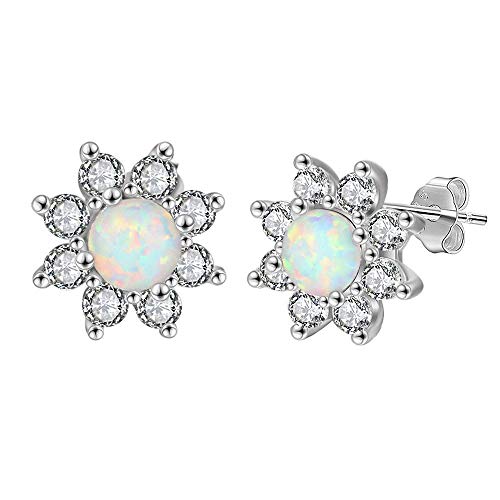 Tanduaji Opal Ohrringe Silber 925 Damen Ohrstecker,Weißer Opal Blütenform mit Zirkonia,Opal Schmuck Hochzeit Modeschmuck Ohrringe für Frauen von Tanduaji
