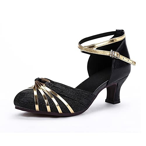 Damen Tanzschuhe Standard Latein Fersen Geschlossene Zehen Gummi Sohle（Schwarz，Numeric_39 von TangDao