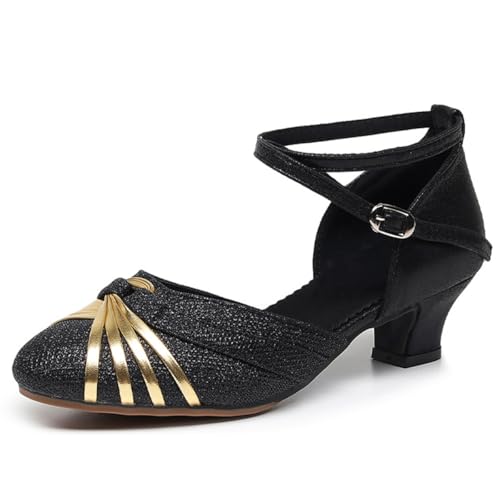Damen Tanzschuhe Standard Latein Fersen Geschlossene Zehen Gummi Sohle(Schwarz 3.5cm.41 EU Schmal) von TangDao