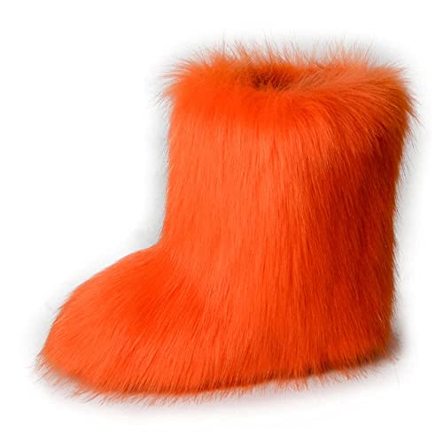 Damen Winterstiefel Warme Gefüttert Schneestiefel Künstliche Fell Pelz Boot Den ganzen Tag Komfort und Wärme（Orange，39） von TangDao