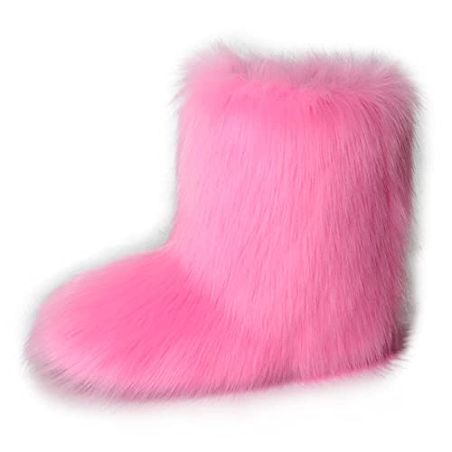 Damen Winterstiefel Warme Gefüttert Schneestiefel Künstliche Fell Pelz Boot Den ganzen Tag Komfort und Wärme（Rosa-1，39） von TangDao