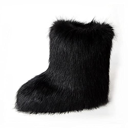 Damen Winterstiefel Warme Gefüttert Schneestiefel Künstliche Fell Pelz Boot Den ganzen Tag Komfort und Wärme（Schwarz，39） von TangDao